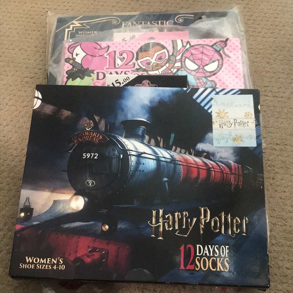 3 sets! 12 days of socks! Harry Potter & Marvel
